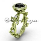 14kt yellow gold diamond leaf and vine engagement ring, Black Diamond VF301018 14kt yellow gold diamond leaf and vine engagement ring, Black Diamond VF301018