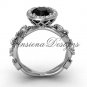platinum diamond leaf and vine engagement ring, Black Diamond VF301018