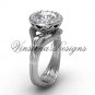 14kt white gold diamond leaf and vine engagement ring, "Forever One" Moissanite VF301019
