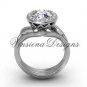 14kt white gold diamond leaf and vine engagement ring, "Forever One" Moissanite VF301019
