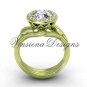 14kt yellow gold diamond leaf and vine engagement ring, "Forever One" Moissanite VF301019