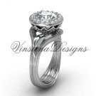 platinum diamond leaf and vine engagement ring, "Forever One" Moissanite VF301019