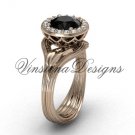 14kt rose gold diamond leaf and vine engagement ring, Black Diamond VF301019