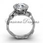 14kt white gold butterfly, leaf and vine engagement ring, "Forever One" Moissanite VF301020