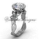 platinum butterfly, leaf and vine engagement ring, "Forever One" Moissanite VF301020