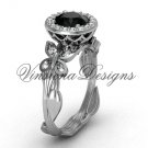 platinum butterfly, leaf and vine engagement ring, Black Diamond VF301020
