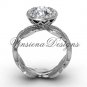 14kt white gold diamond leaf and vine engagement ring, "Forever One" Moissanite VF301021