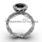 platinum diamond leaf and vine engagement ring, Black Diamond VF301021