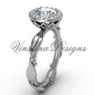 platinum diamond leaf and vine engagement ring, "Forever One" Moissanite VF301022