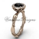 14kt rose gold diamond leaf and vine engagement ring, Black Diamond VF301022