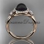 14kt rose gold diamond, Round Tahitian Black Cultured Pearl, halo engagement ring VBP8127