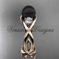 14kt rose gold Round Tahitian Black Cultured Pearl engagement ring VBP8156