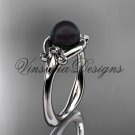 14k white gold Fleur de Lis, Round Tahitian Black Cultured Pearl engagement ring VBP10022