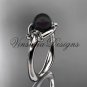 14k white gold Fleur de Lis, Round Tahitian Black Cultured Pearl engagement ring VBP10022