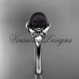14k white gold Fleur de Lis, Round Tahitian Black Cultured Pearl engagement ring VBP10022