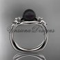 14k white gold Fleur de Lis, Round Tahitian Black Cultured Pearl engagement ring VBP10022