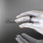 14k white gold Fleur de Lis, Round Tahitian Black Cultured Pearl engagement ring VBP10022