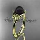 14k yellow gold Fleur de Lis, Round Tahitian Black Cultured Pearl engagement ring VBP10022