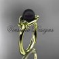 14k yellow gold Fleur de Lis, Round Tahitian Black Cultured Pearl engagement ring VBP10022