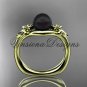 14k yellow gold Fleur de Lis, Round Tahitian Black Cultured Pearl engagement ring VBP10022