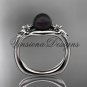 Platinum  Fleur de Lis, Round Tahitian Black Cultured Pearl engagement ring VBP10022