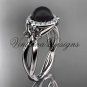 14kt white gold diamond Fleur de Lis, Round Tahitian Black Cultured Pearl, engagement ring VBP10023