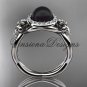 14kt white gold diamond Fleur de Lis, Round Tahitian Black Cultured Pearl, engagement ring VBP10023