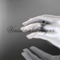 14kt white gold diamond Fleur de Lis, Round Tahitian Black Cultured Pearl, engagement ring VBP10023