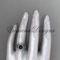 14kt white gold diamond Fleur de Lis, Round Tahitian Black Cultured Pearl, engagement ring VBP10023