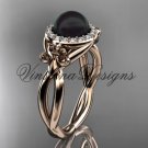 14kt rose gold diamond Fleur de Lis, Round Tahitian Black Cultured Pearl, engagement ring VBP10023
