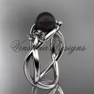 14kt white gold Fleur de Lis, Round Tahitian Black Cultured Pearl engagement ring VBP10024
