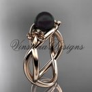 14kt rose gold Fleur de Lis, Round Tahitian Black Cultured Pearl engagement ring VBP10024