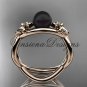 14kt rose gold Fleur de Lis, Round Tahitian Black Cultured Pearl engagement ring VBP10024