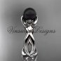 Platinum Fleur de Lis, Round Tahitian Black Cultured Pearl engagement ring VBP10024