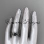 Platinum Fleur de Lis, Round Tahitian Black Cultured Pearl engagement ring VBP10024
