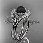 14kt white gold diamond Fleur de Lis, Round Tahitian Black Cultured Pearl engagement ring VBP10025