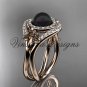 14kt rose gold diamond Fleur de Lis, Round Tahitian Black Cultured Pearl engagement ring VBP10025