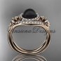 14kt rose gold diamond Fleur de Lis, Round Tahitian Black Cultured Pearl engagement ring VBP10025