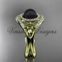 14kt yellow gold diamond Fleur de Lis, Round Tahitian Black Cultured Pearl engagement ring VBP10025