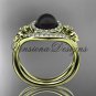 14kt yellow gold diamond Fleur de Lis, Round Tahitian Black Cultured Pearl engagement ring VBP10025