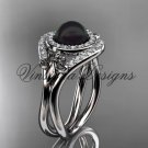 Platinum diamond Fleur de Lis, Round Tahitian Black Cultured Pearl engagement ring VBP10025