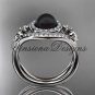 Platinum diamond Fleur de Lis, Round Tahitian Black Cultured Pearl engagement ring VBP10025