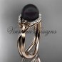 14kt rose gold diamond Fleur de Lis, Round Tahitian Black Cultured Pearl engagement ring VBP10026