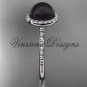 Unique platinum diamond, Round Tahitian Black Cultured Pearl, halo engagement ring VBP10030