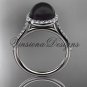 Unique platinum diamond, Round Tahitian Black Cultured Pearl, halo engagement ring VBP10030