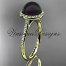 Unique 14kt yellow golddiamond, Round Tahitian Black Cultured Pearl, halo engagement ring VBP10030