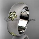 14kt two tone matte finish gold, floral engagement ring, wedding band VF301023B