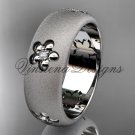 14kt white gold floral matte finish engagement ring, wedding band VF301023B