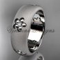 14kt white gold floral matte finish engagement ring, wedding band VF301023B