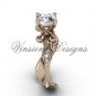 14kt rose gold diamond leaf and vine, Fleur de Lis, Moissanite engagement ring VD20831